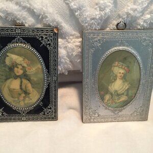 Antique Miniature Victorian Cameo Portraits Matching Frames 5" x 4"